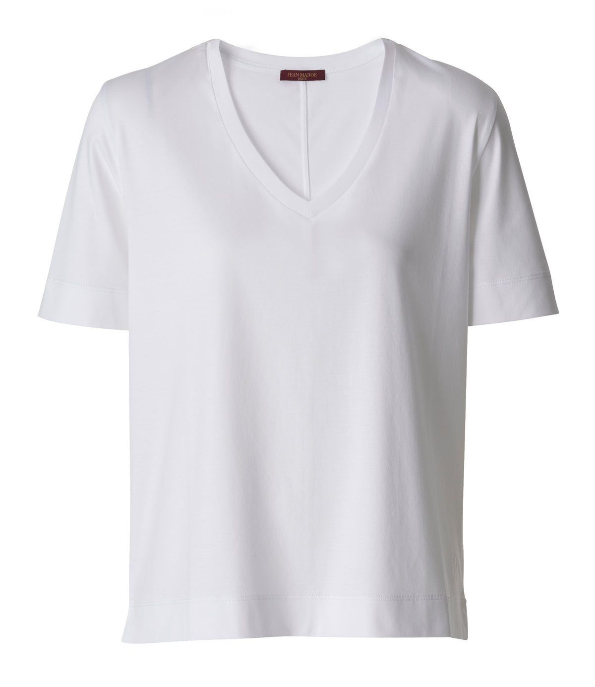 Jean Maroe - T-Shirt V-Ausschnitt weiß Baumwolle